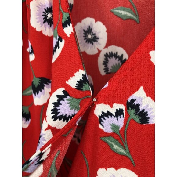 J.Crew Red Floral Printed Wrap Dress Womens 4 Short Sleeve V-Neck Office Church - Picture 4 of 9